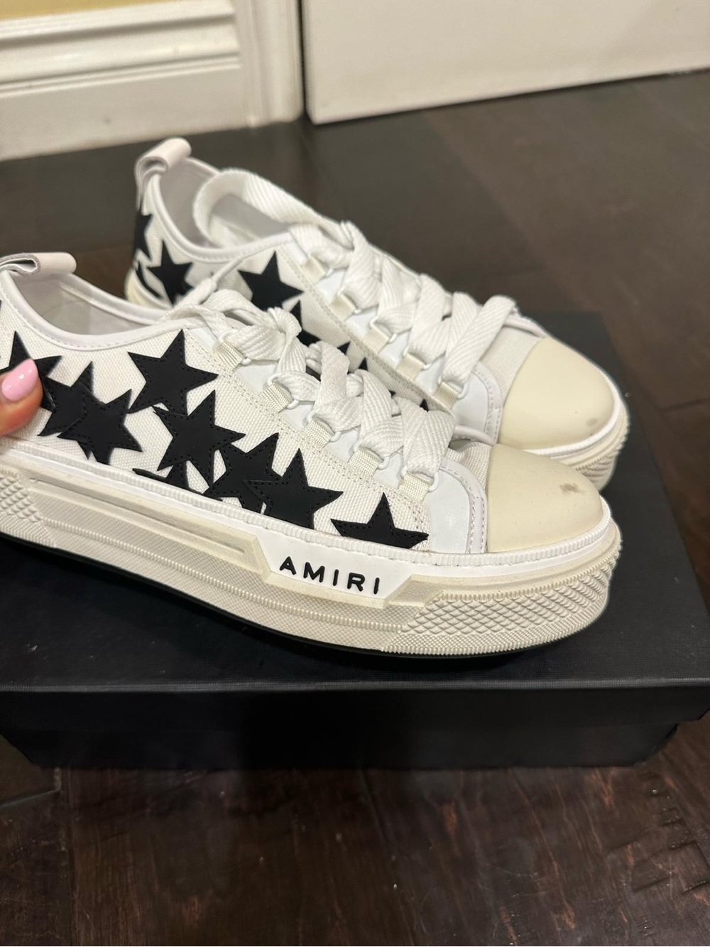 AMIRI White Canvas Low-Top Sneakers with Black Star Motif